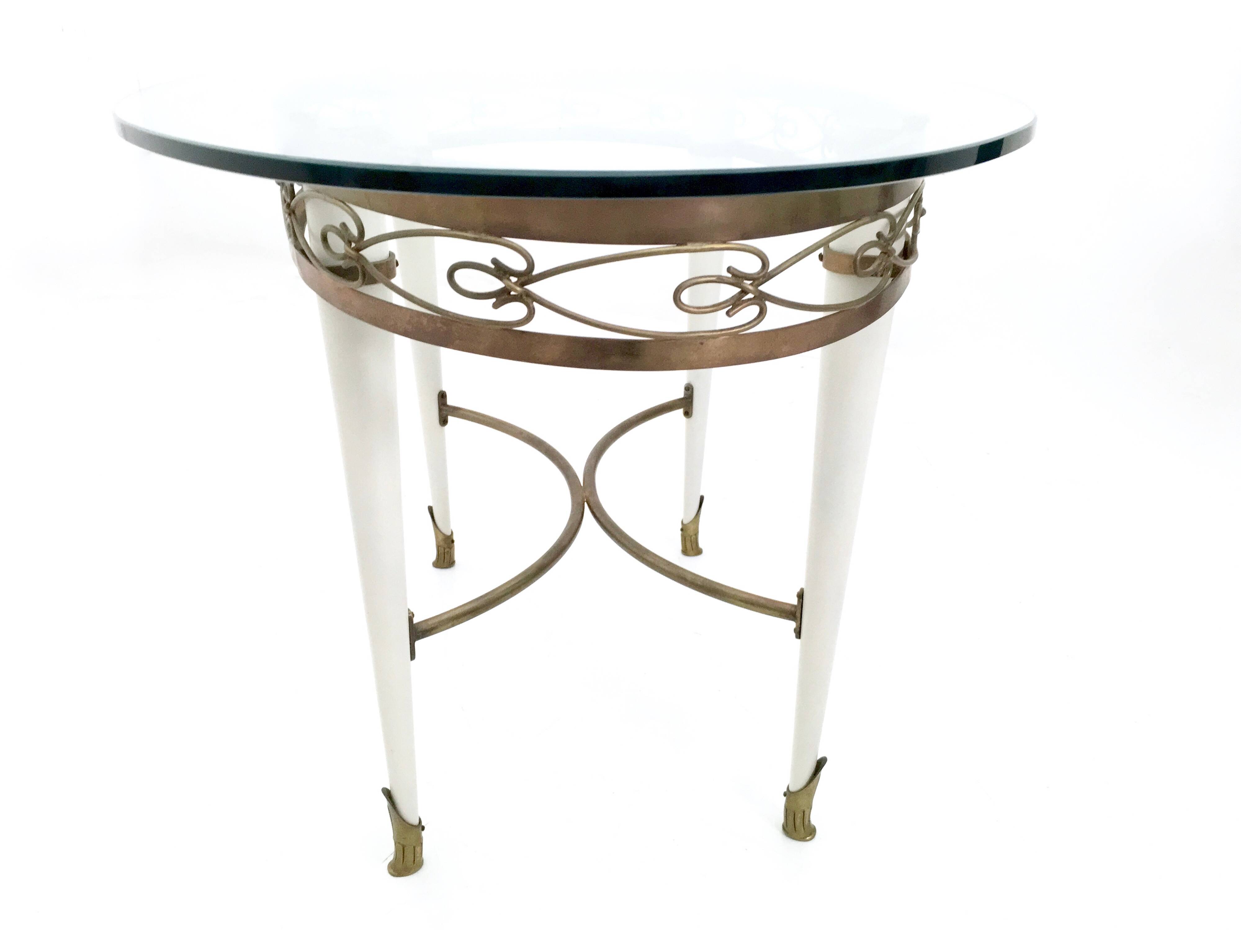 Brass Coffee Table with an Oval Glass Top in the Style of Pierluigi Colli