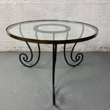 Table basse en fer forgé et plateau en verre