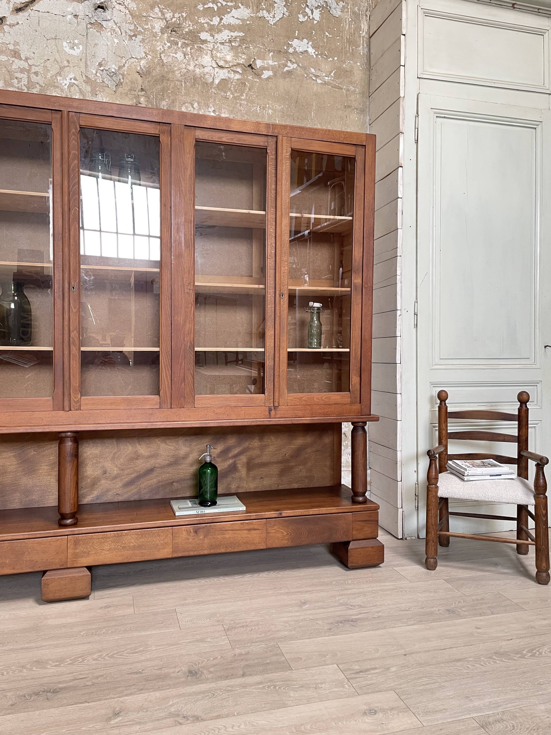 Solid wood display cabinet.