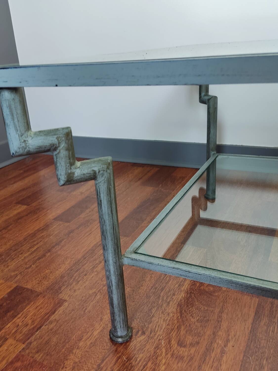Glass and wrought iron coffee table