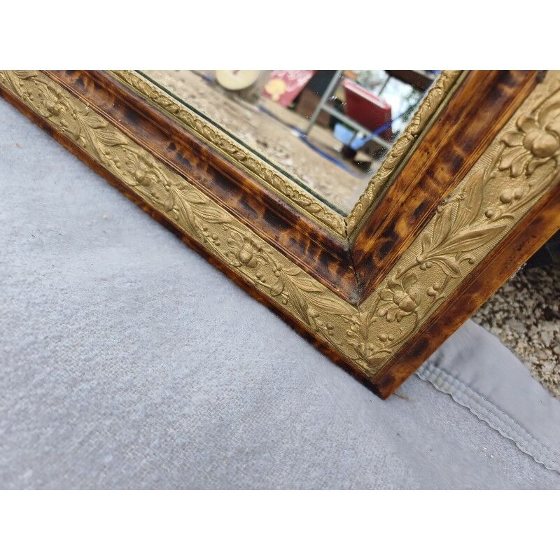 Miroir 19ème faux bois et stuc doré
