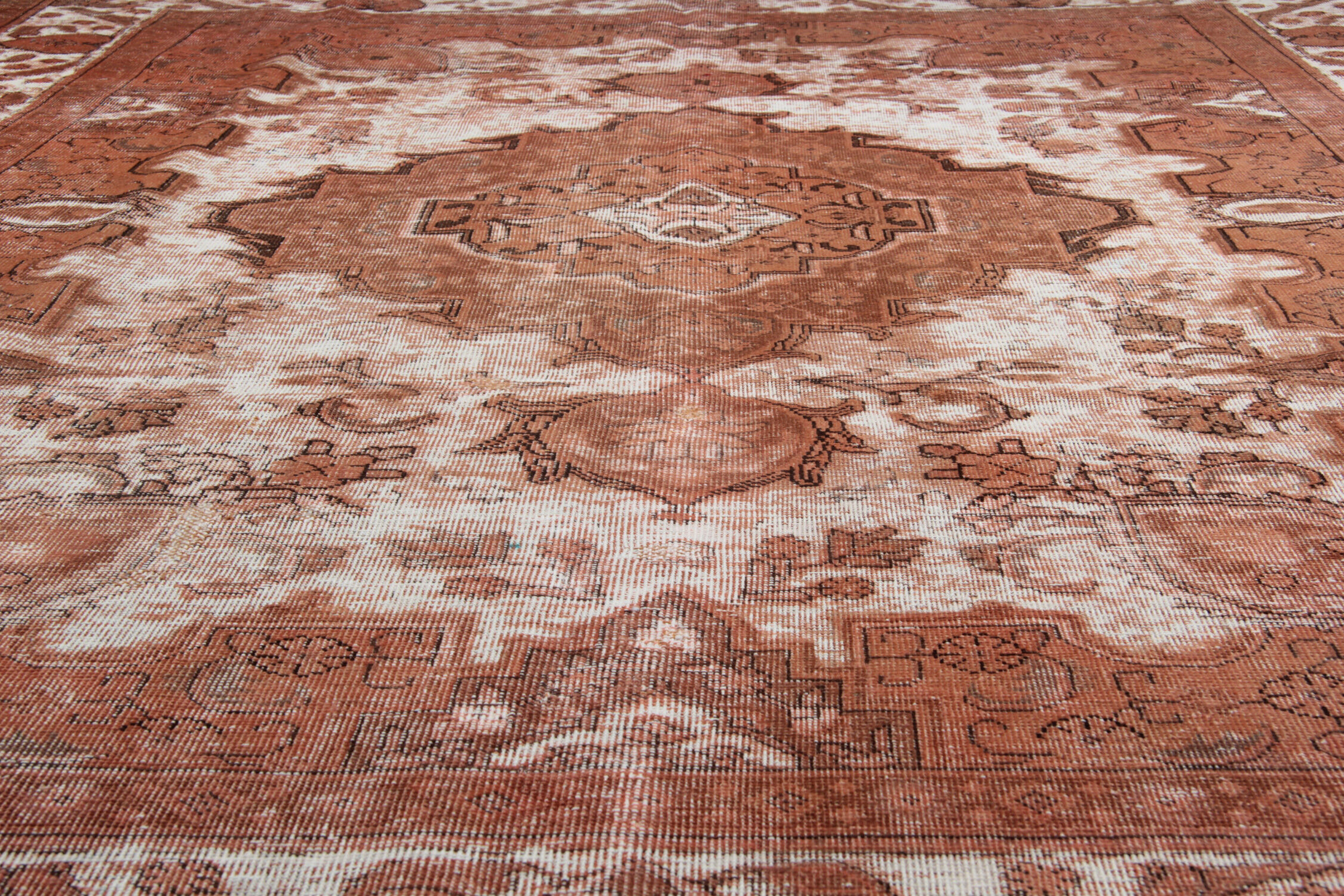 Overdyed handmade persian rust brown wool area rug - 241x342cm