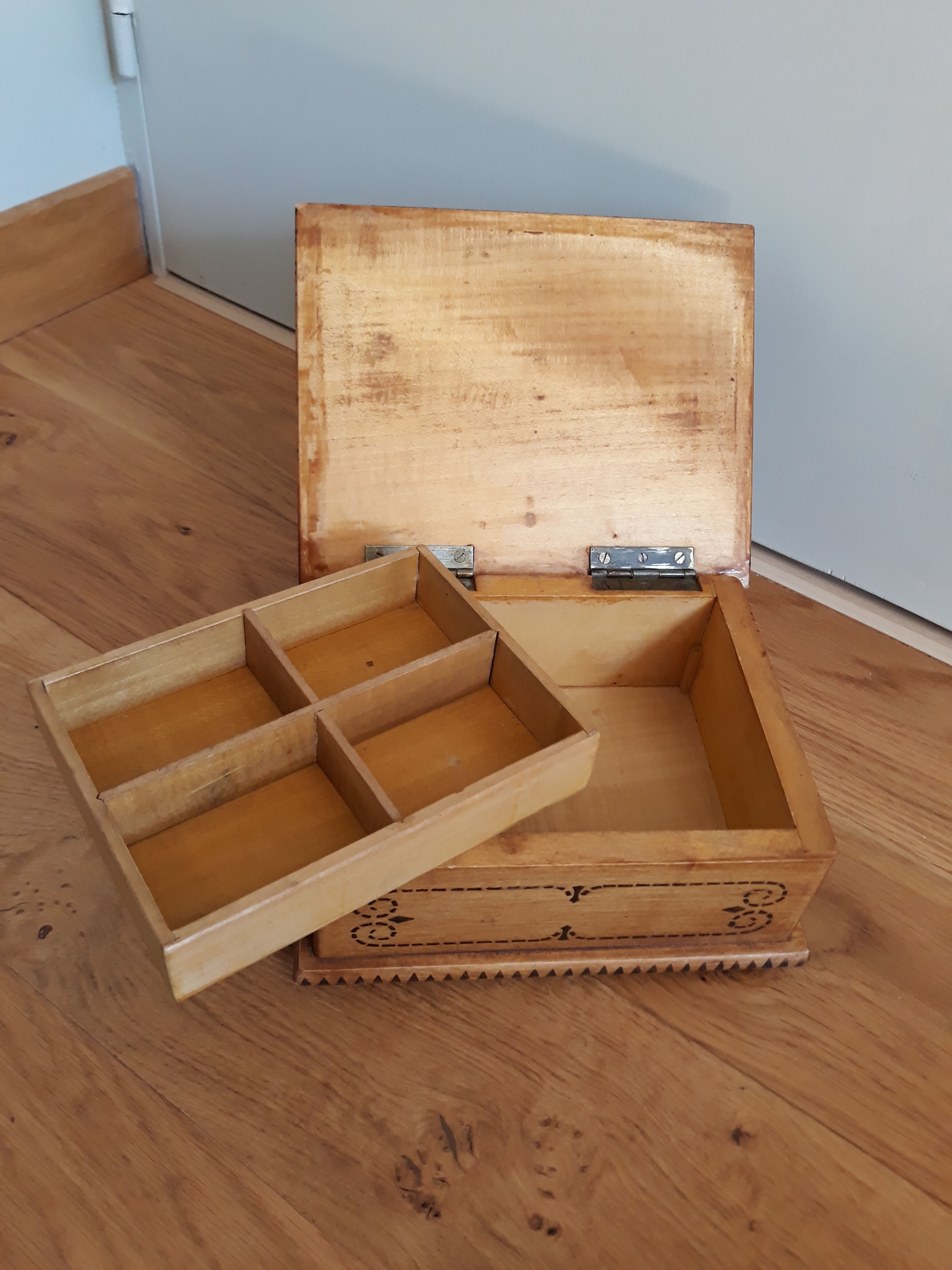 Jewelry box with wooden compartments