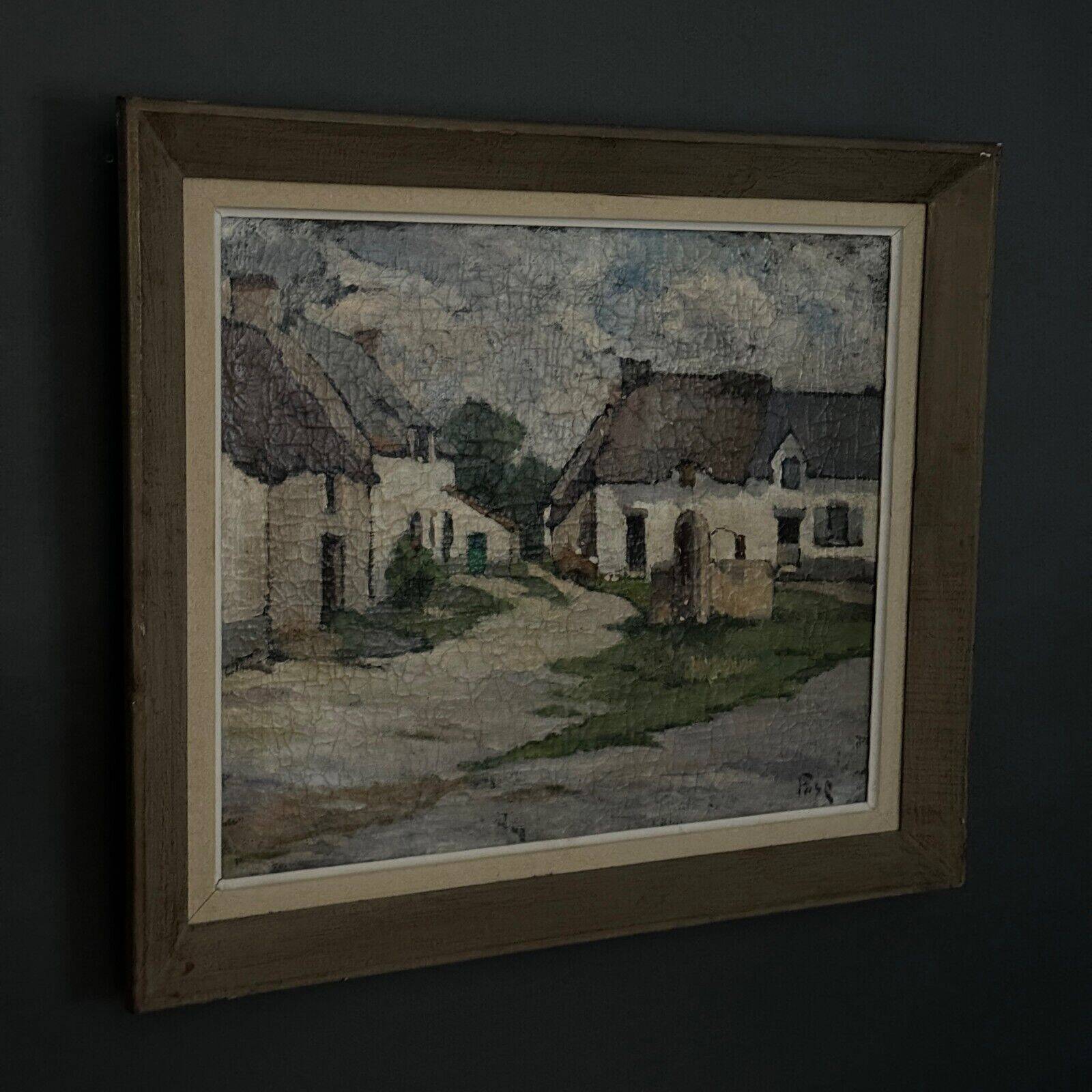 Oil on canvas of Breton farms by Pasquier, early 20th century