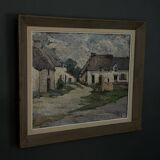 Oil on canvas of Breton farms by Pasquier, early 20th century