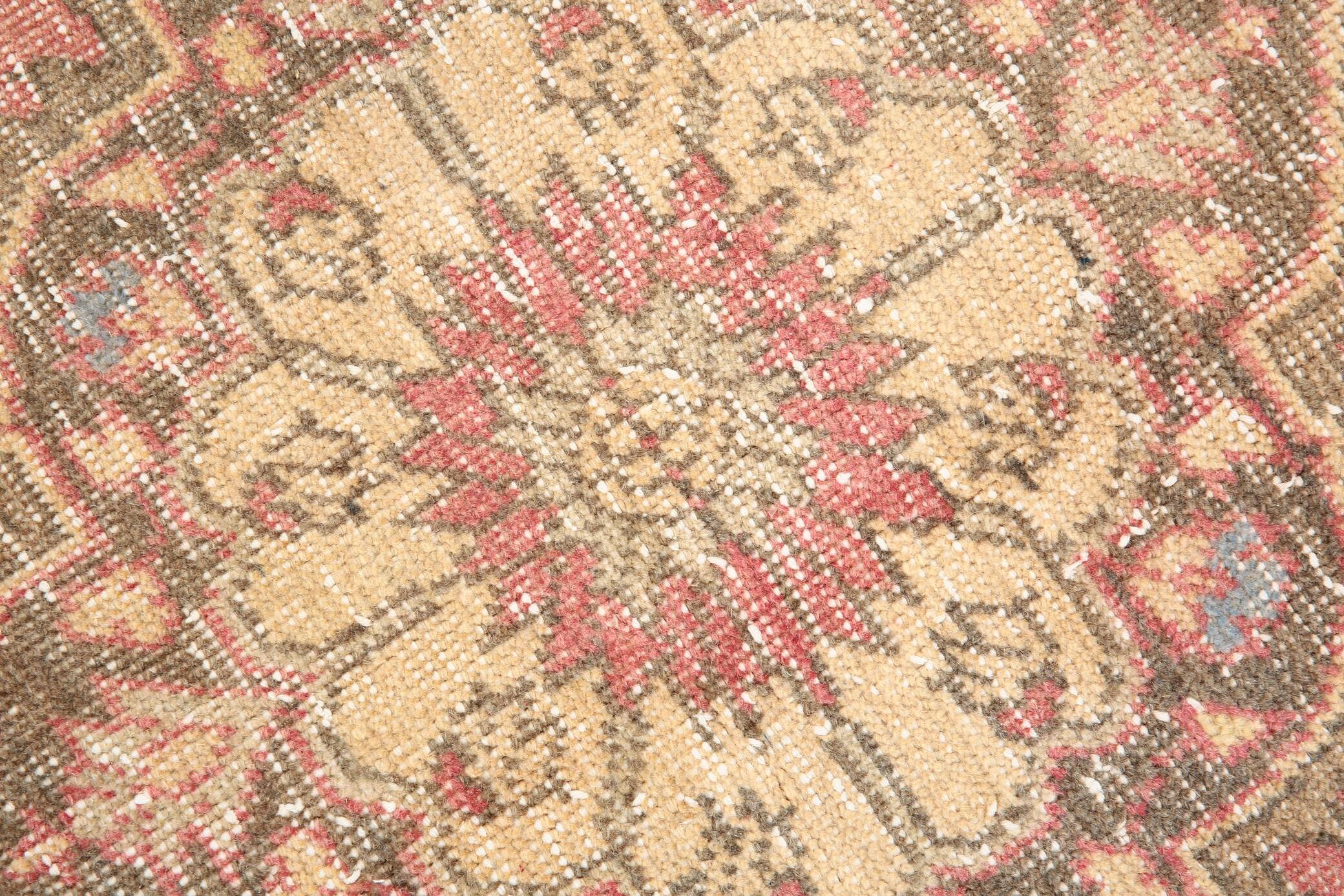 3x12 Pale Red Cream Soft Wool Vintage Runner Rug