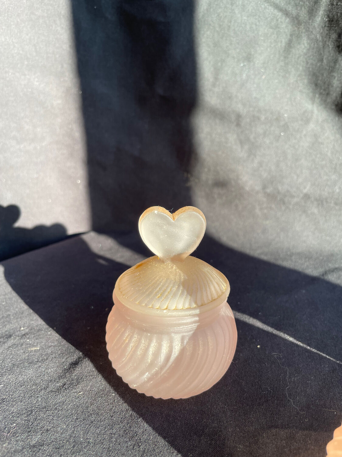 Set of vintage glass pink perfume bathroom jars