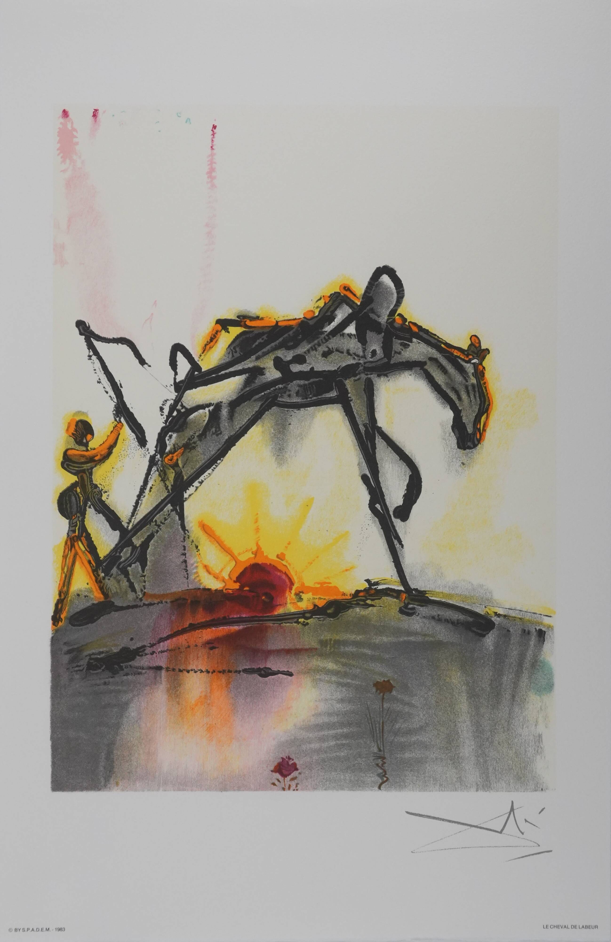 Salvador Dali: Horses, the workhorse, signed lithograph