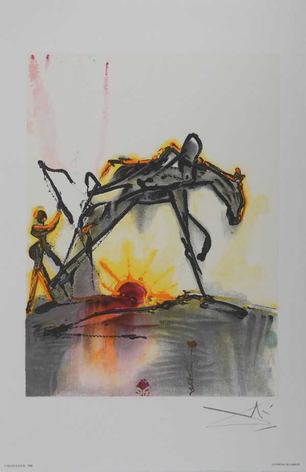 Salvador Dali : Les chevaux, le cheval de labeur, lithographie signée