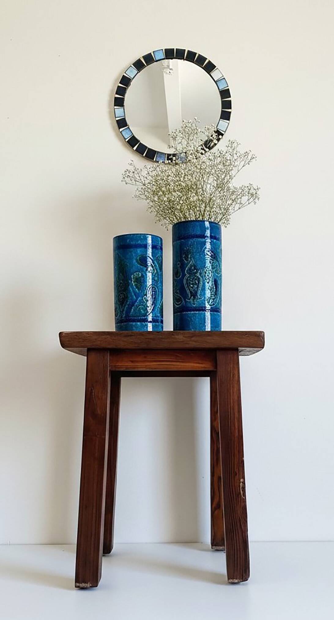 Round mosaic mirror in the style of Vallauris, France circa 1970.