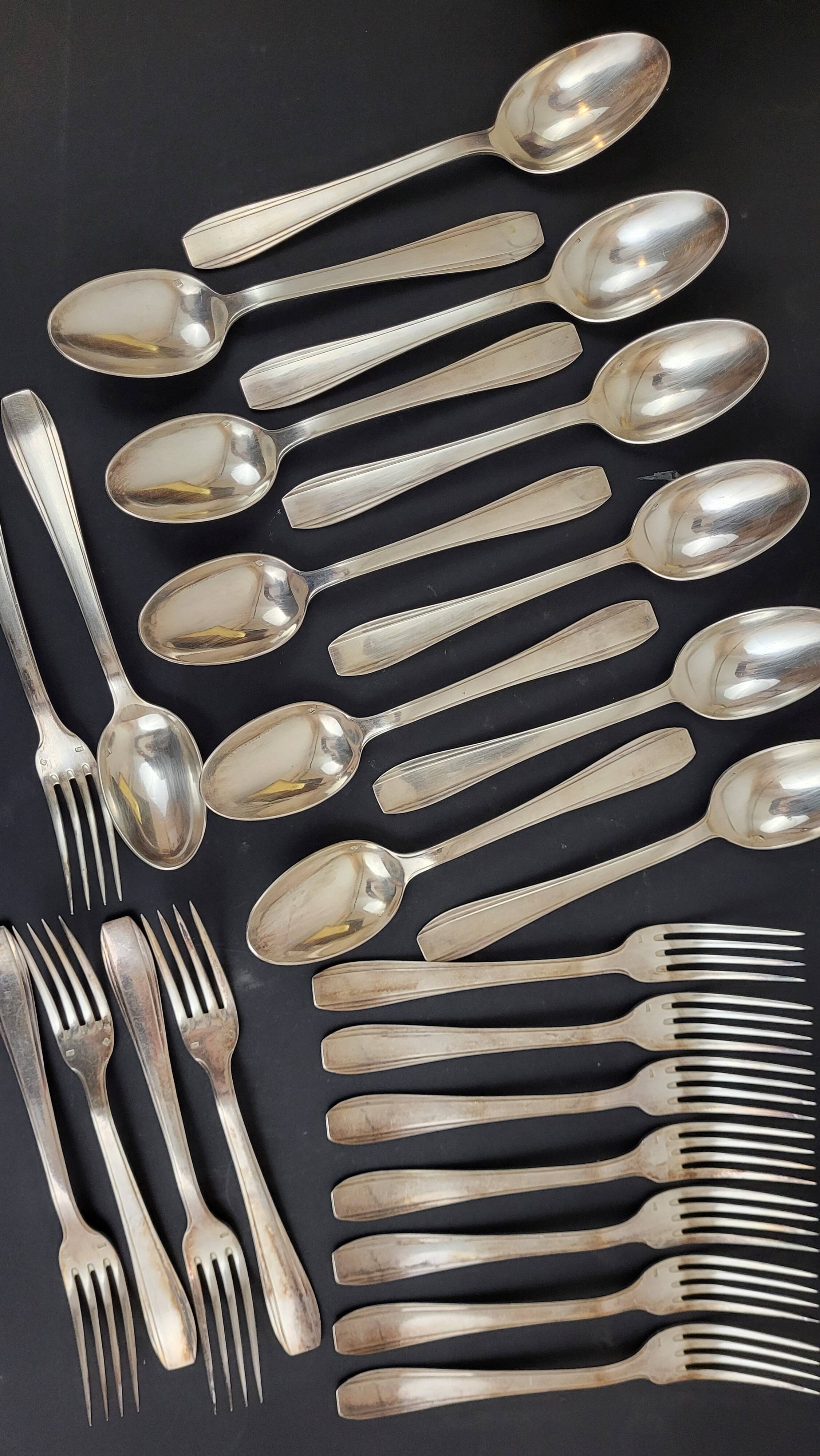 Cutlery set 37 pieces silver metal Art Deco