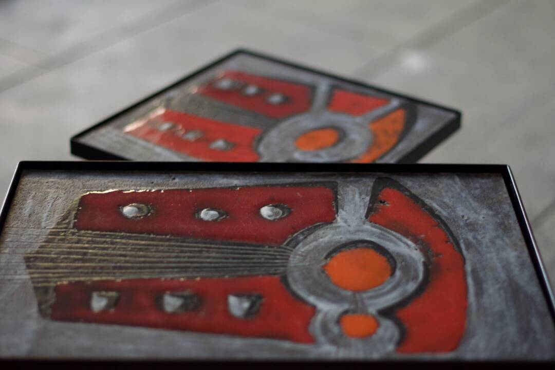 2 nesting varnished ceramic coffee tables - the brothers jean & robert cloutier 1950