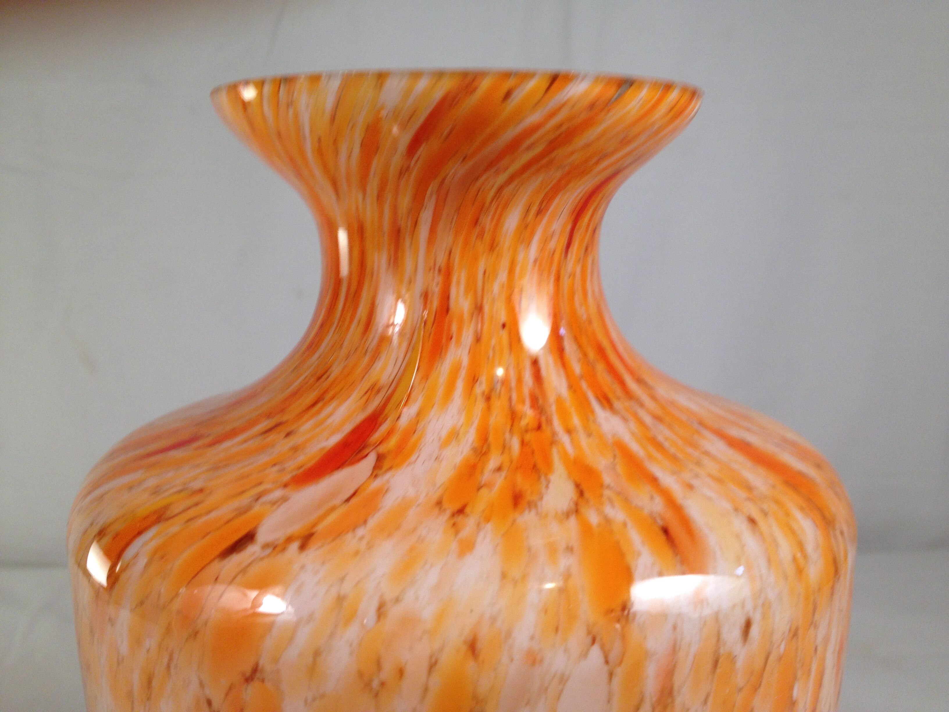 Orange multicolored glass vase, 70s