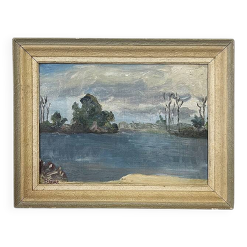 Tableau « Lac », B.Gillet, Huile sur carton fort