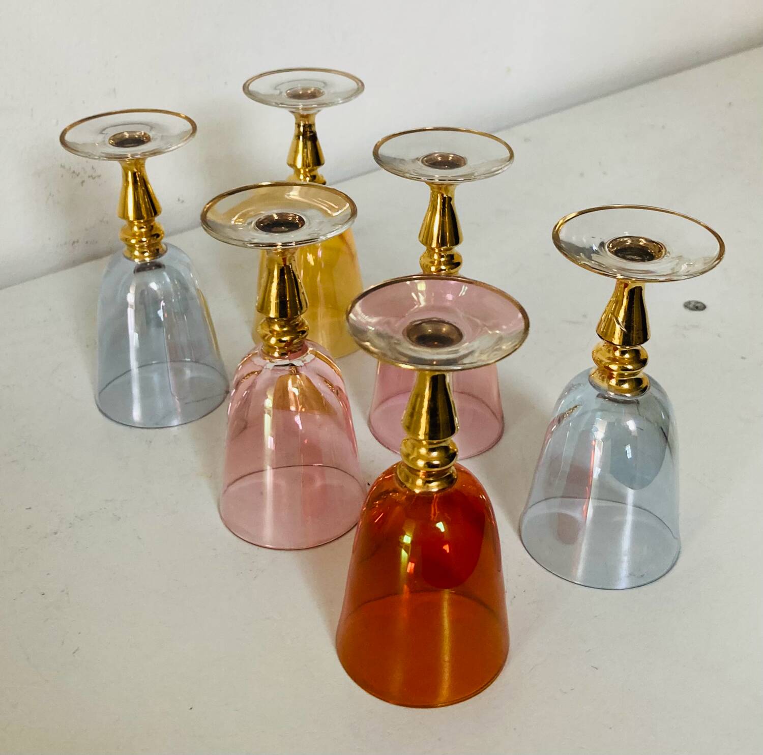 6 blown crystal liqueur glasses from Bohemia, 1960s