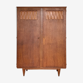 Armoire vintage chêne et rotin