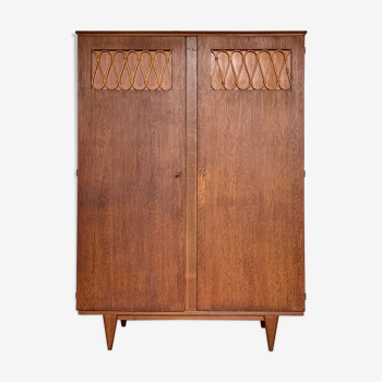 Vintage oak and rattan cabinet