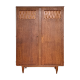 Armoire vintage chêne et rotin