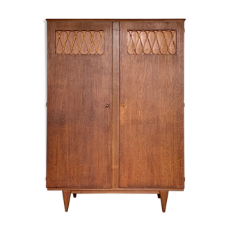 Vintage oak and rattan cabinet