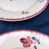 Plates Digoin Sarreguemines fleuries 19th century series Margaret pink flowers