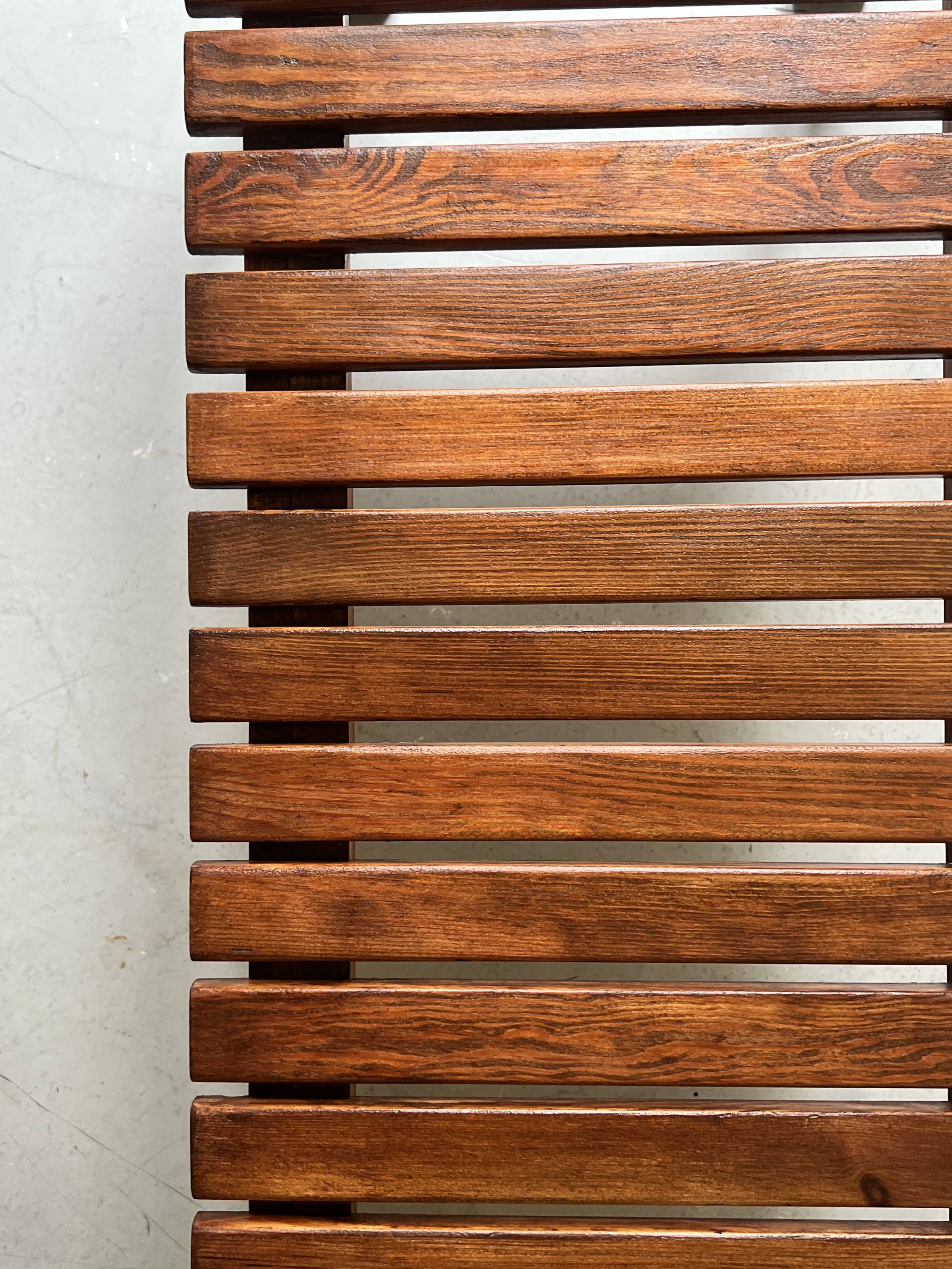 Bench / modernist coffee table made of wooden slats, 1970s design.