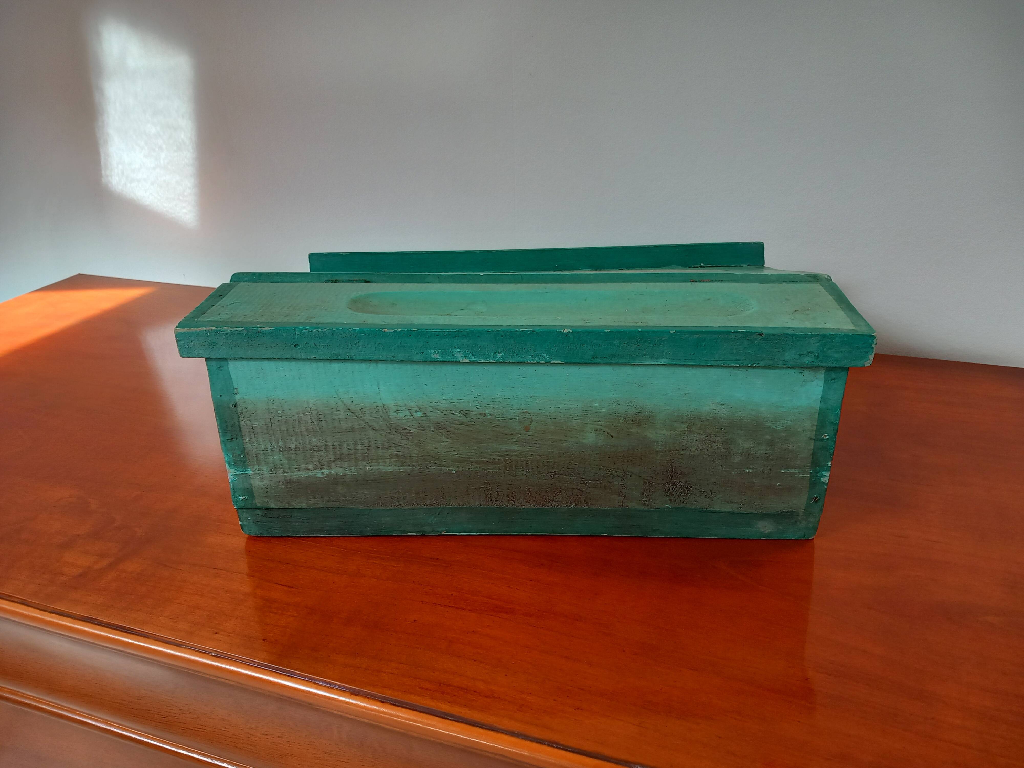 Vintage writing desk / storage (mid 1980) in solid wood, made and painted by hand