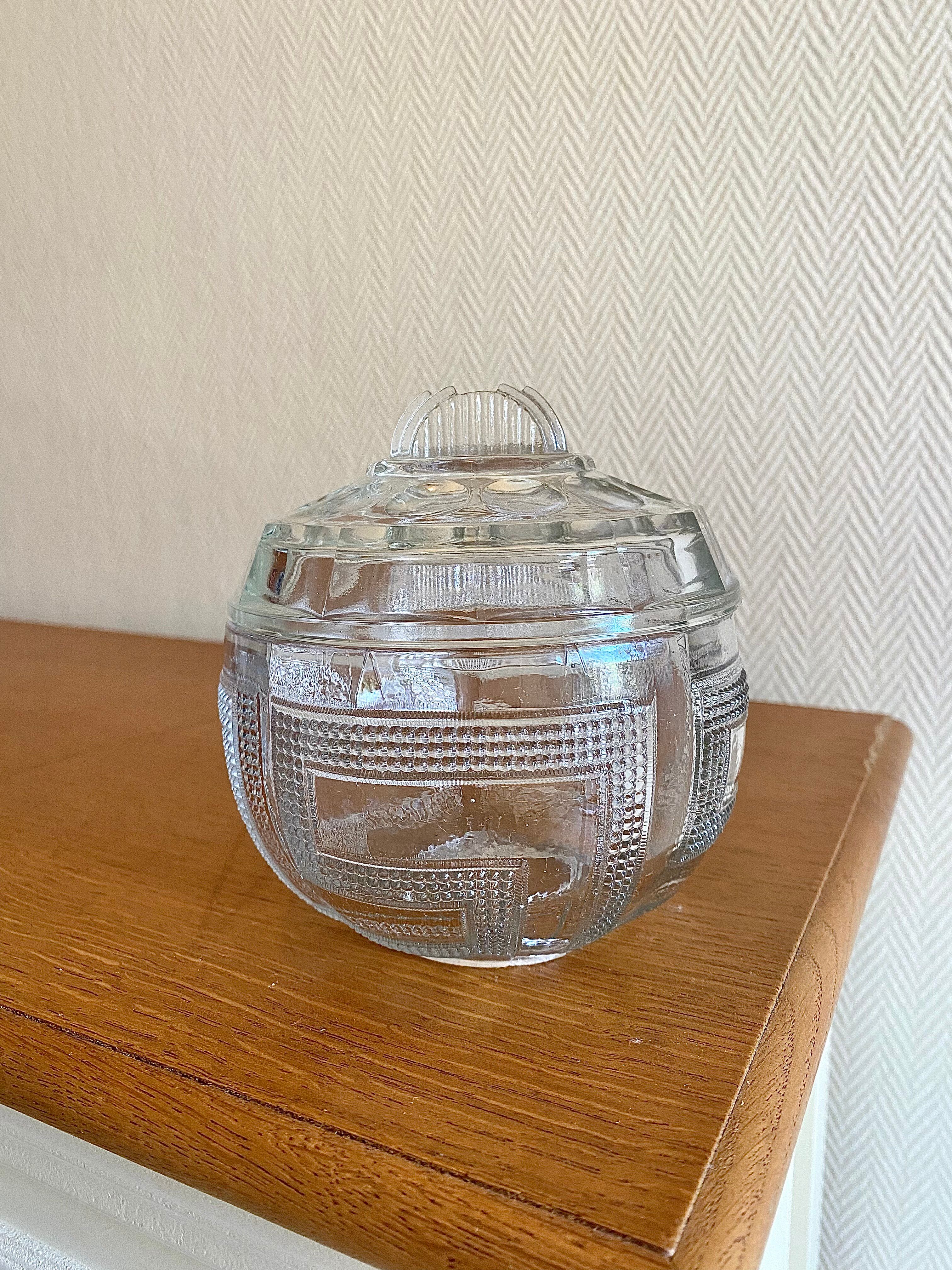 Bonbonnière sucrier art déco en verre de portieux