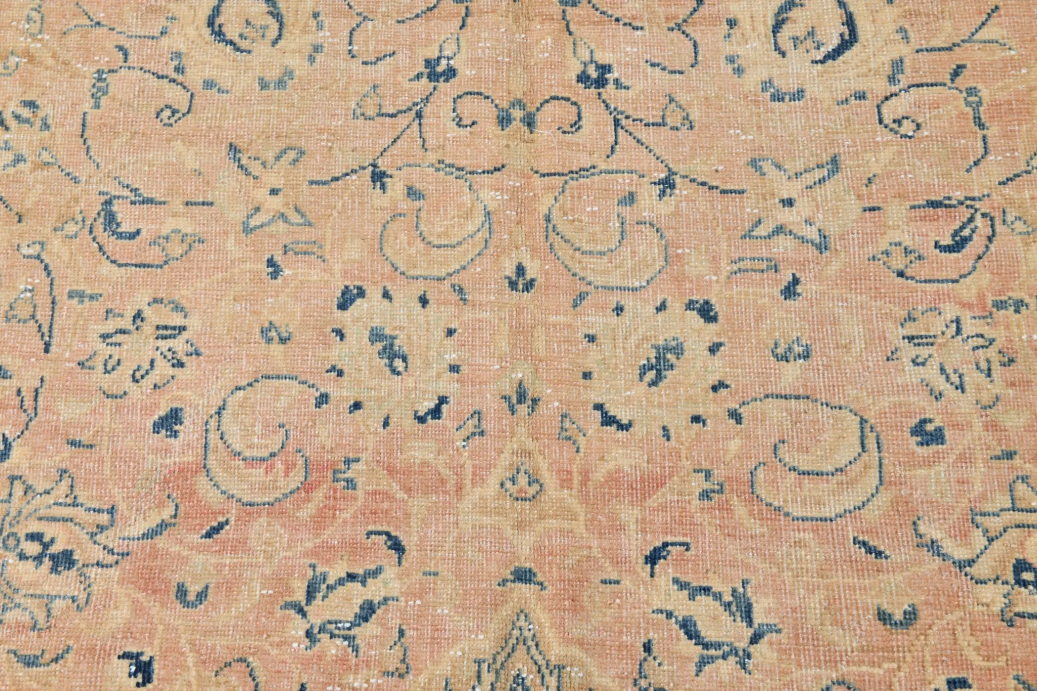 Peach Pink Large Persian Rug, Floral Bordered Vintage Carpet, 292x387Cm