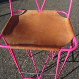 Pair of stools high bar stools metal and pink leather