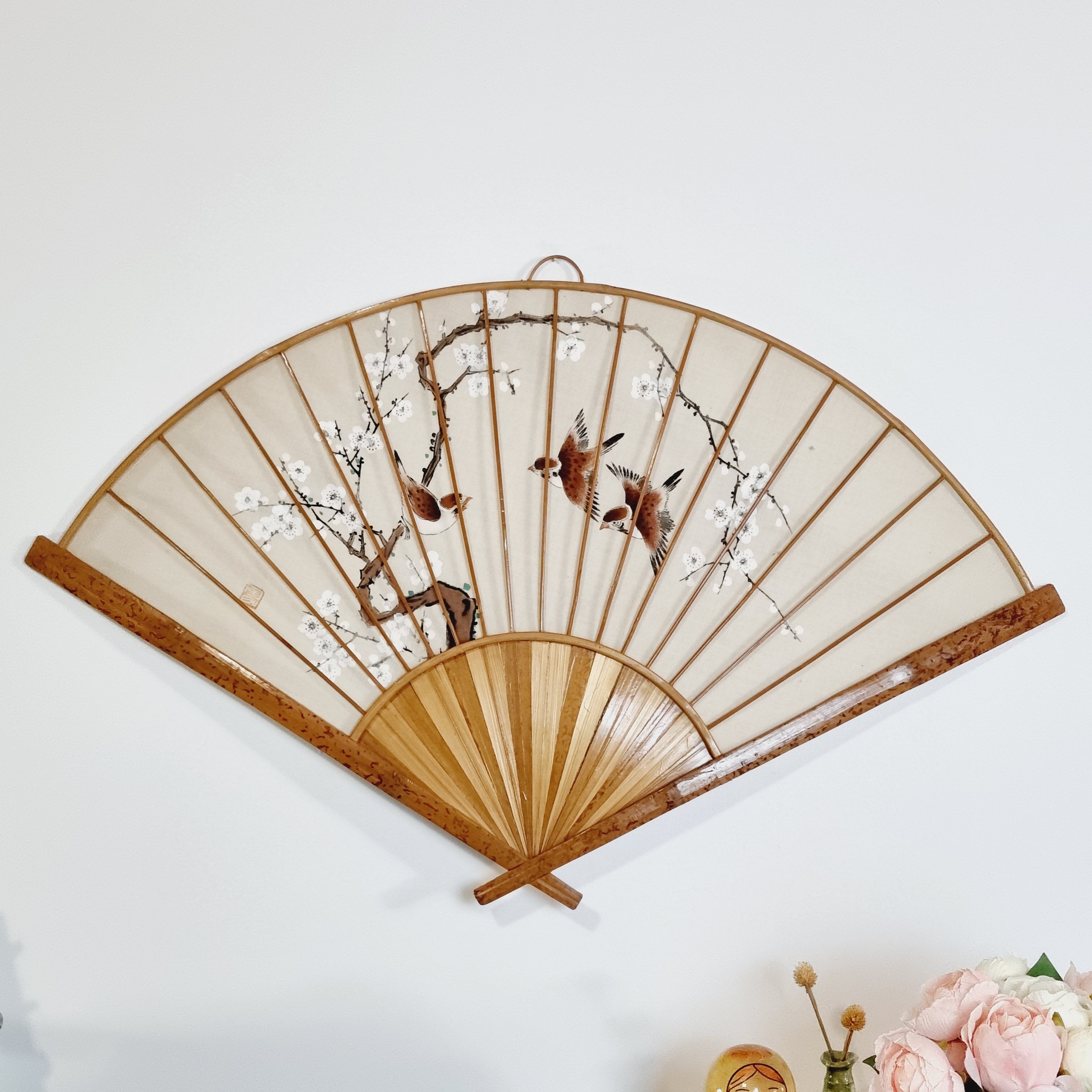 Fan hand painted fabric and bamboo