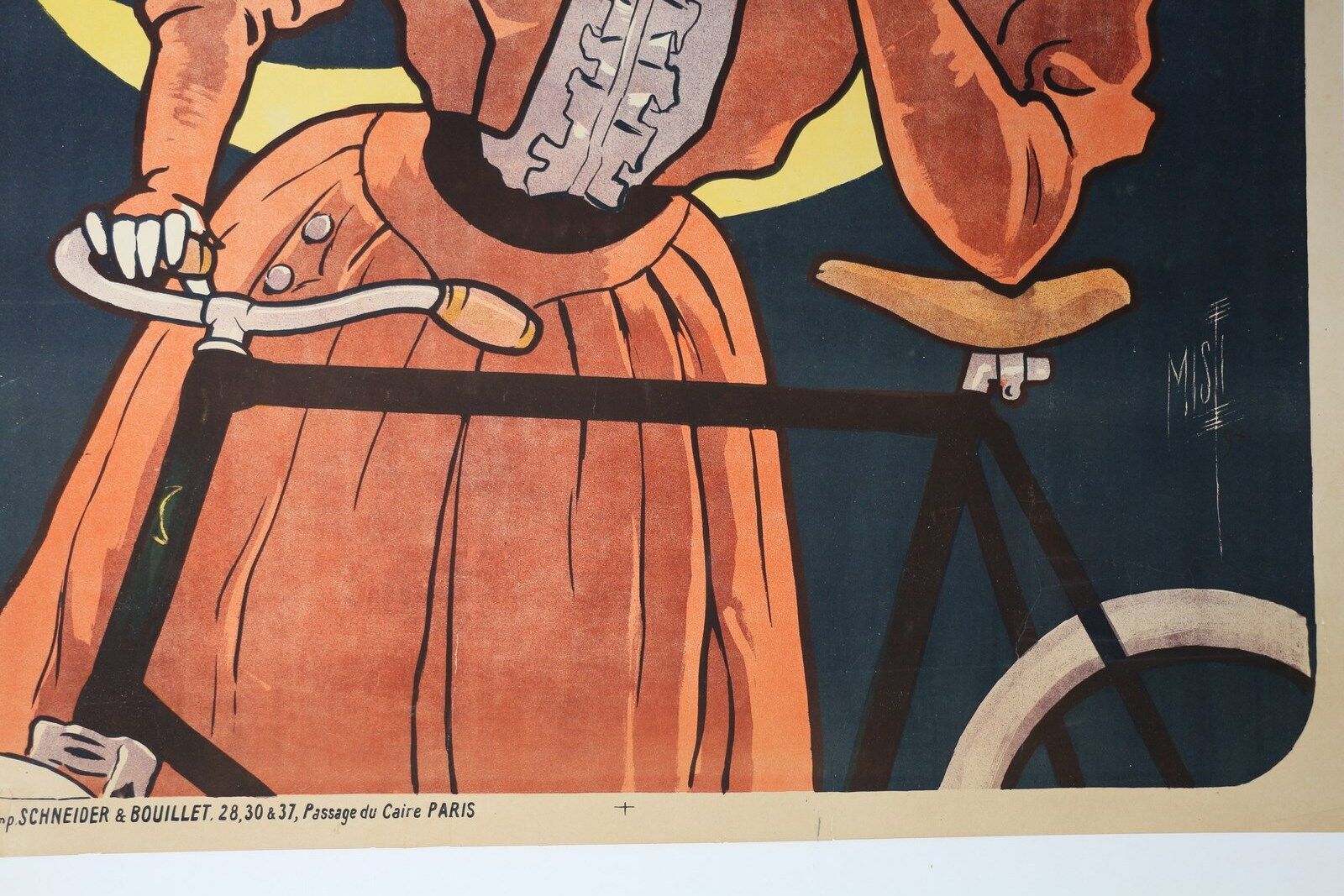 American crescent cycle bike poster signed Misti Litho Stars & Stripes lune 1898 litho