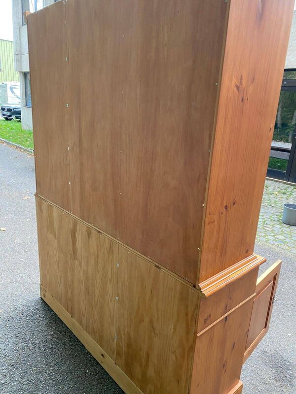 Grande bibliothèque vitrine anglaise en bois massif XXème 155cm