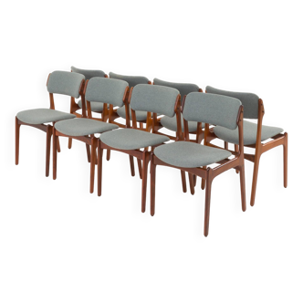 Erik Buch set of 8 OD-49 dining chairs in rosewood and  new wool upholstery, Denmark, 1960s
