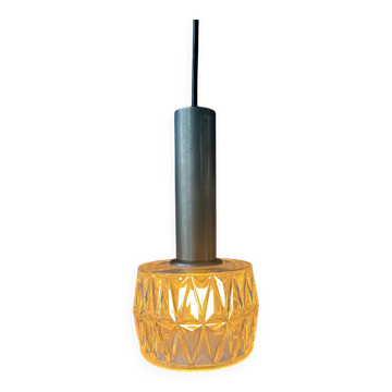 Lampe à suspension en verre cristal du milieu du siècle