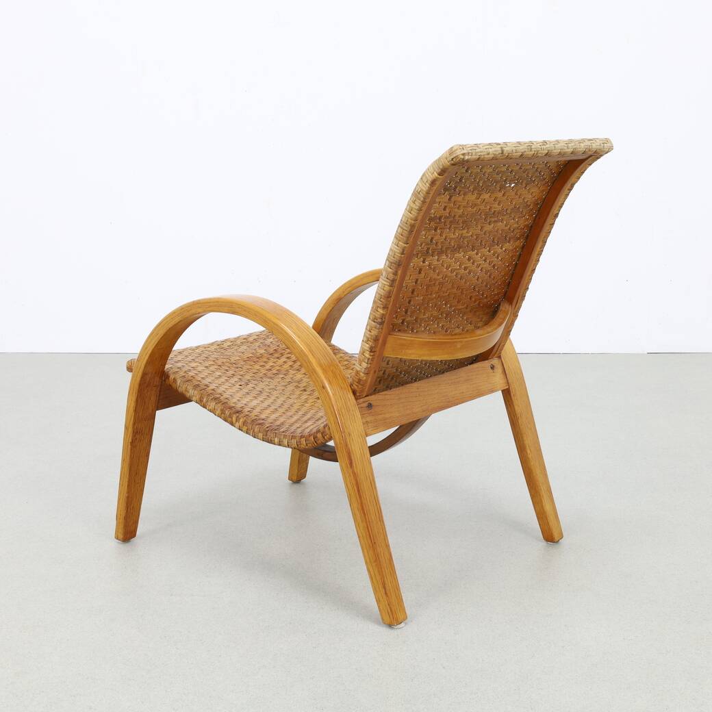 Rare Lounge Chair in Cane and Wood, 1960s