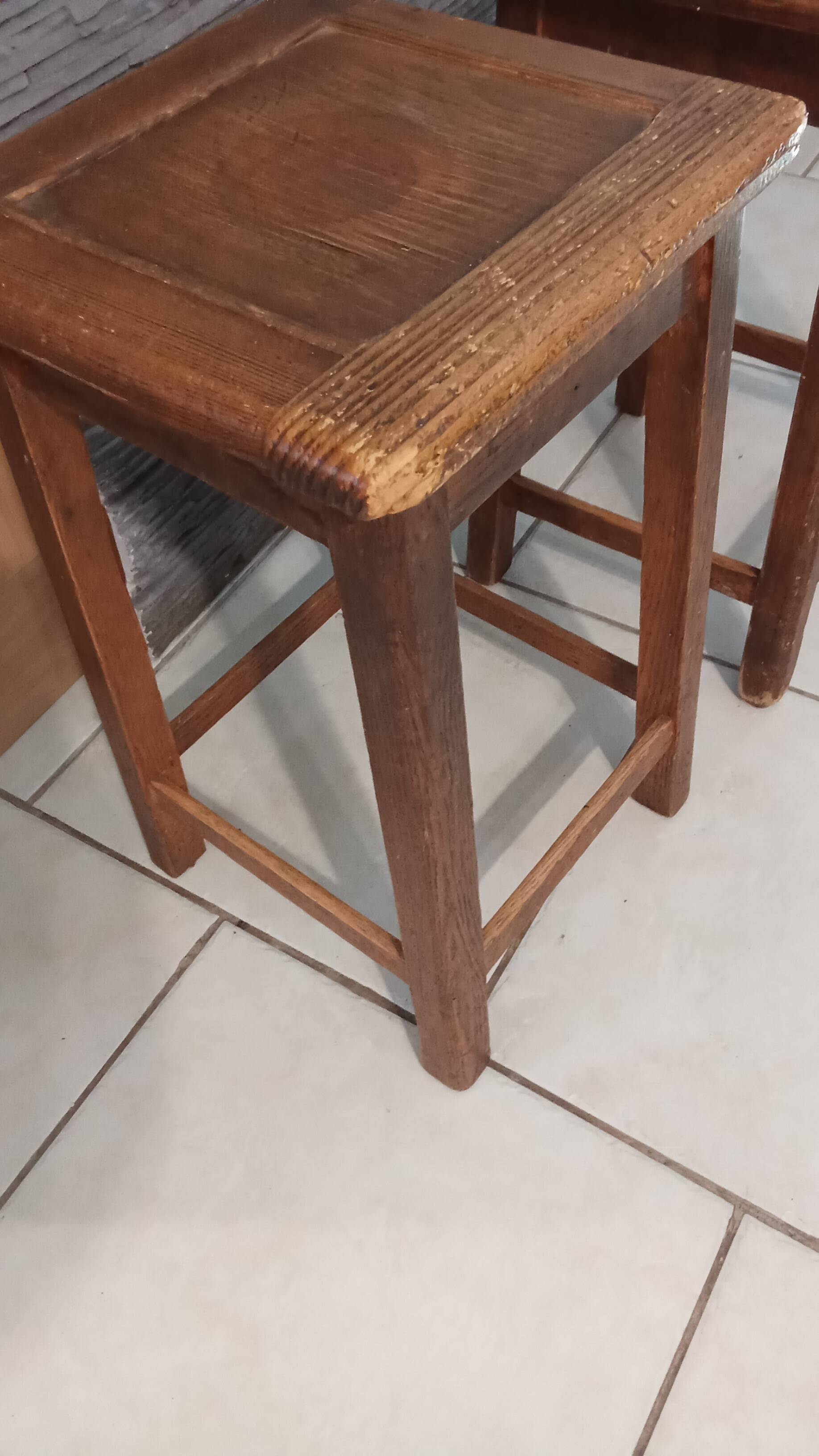 Pair of vintage wooden stools from the reconstruction period from the 40s and 50s
