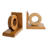 Vintage wooden bookends in Bauhaus mid-century minimalist style.