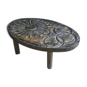 French ceramic sunburst coffee table 1960s