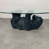 Bear coffee table, vintage glass top
