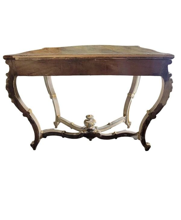 Console italienne peinte et sculptée – Plateau bois en faux semblant de marbre – XIXe siècle