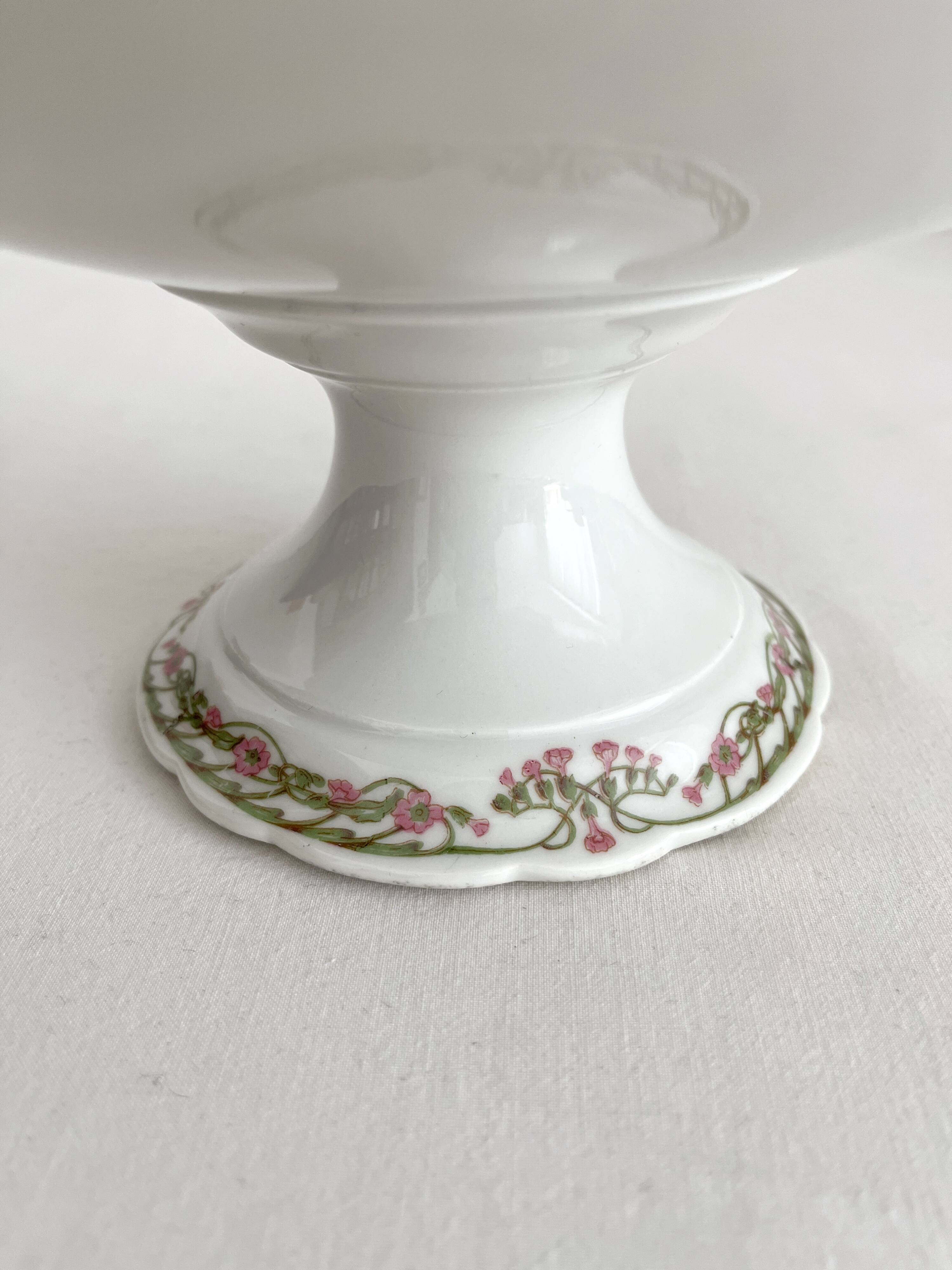 Antique Vierzon porcelain compote dish, A. Hache & cie, Art Nouveau