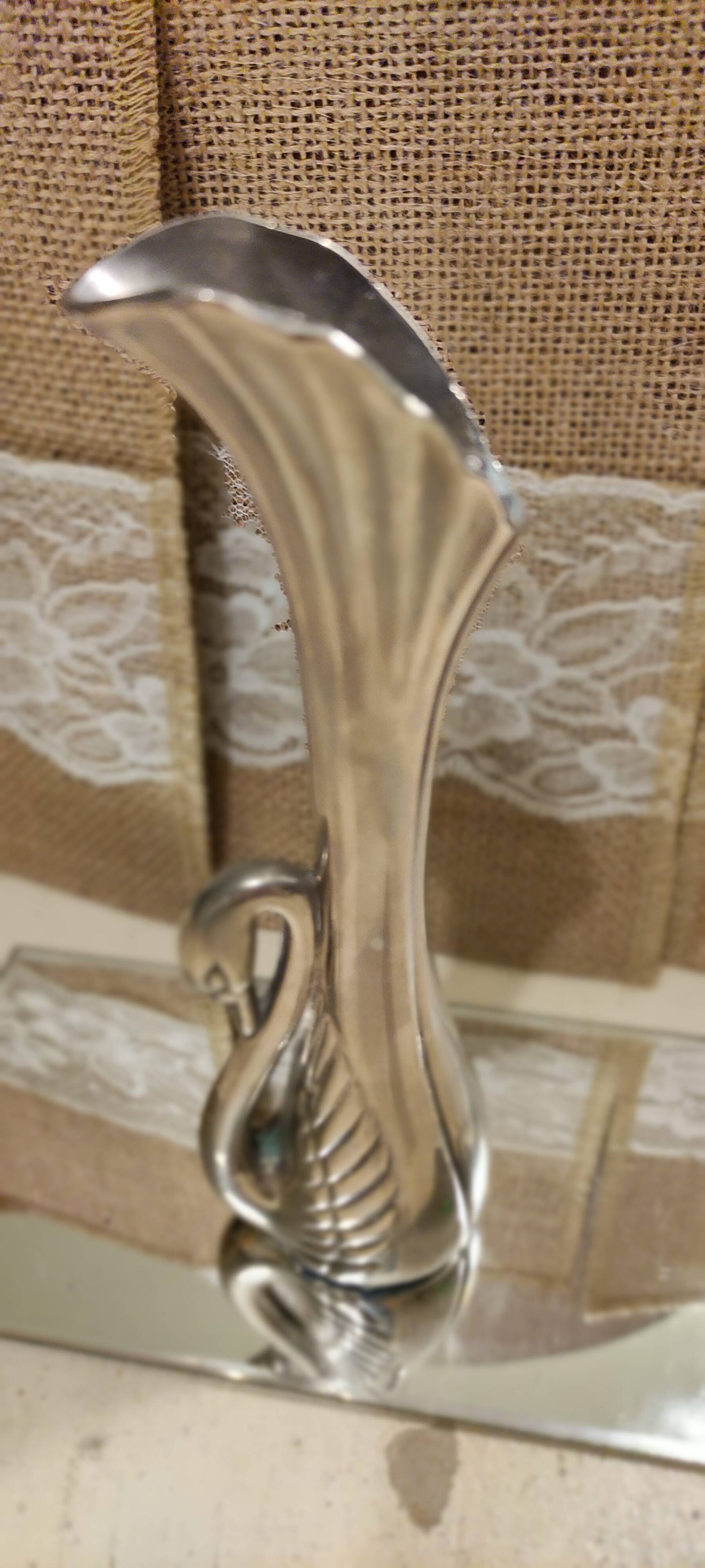 Vintage silver metal swan vase