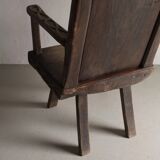 Antique primitive carved oak arm chair, Belgium
