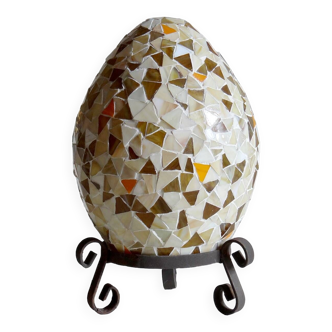 Large vintage glass mosaic egg lamp