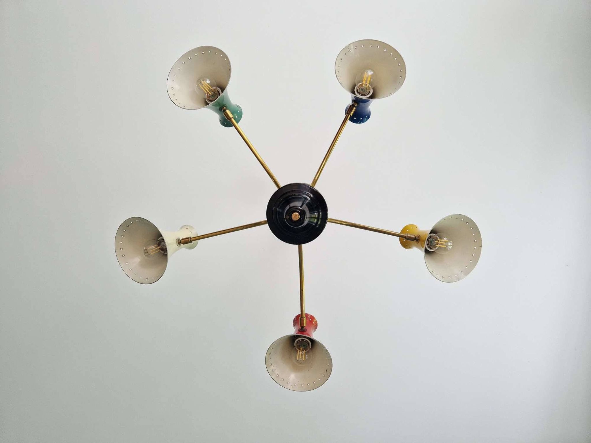 Diabolo articulated chandelier, Italian design, 1950s-60s
