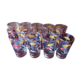 Lot de 13 verres vintage 60s