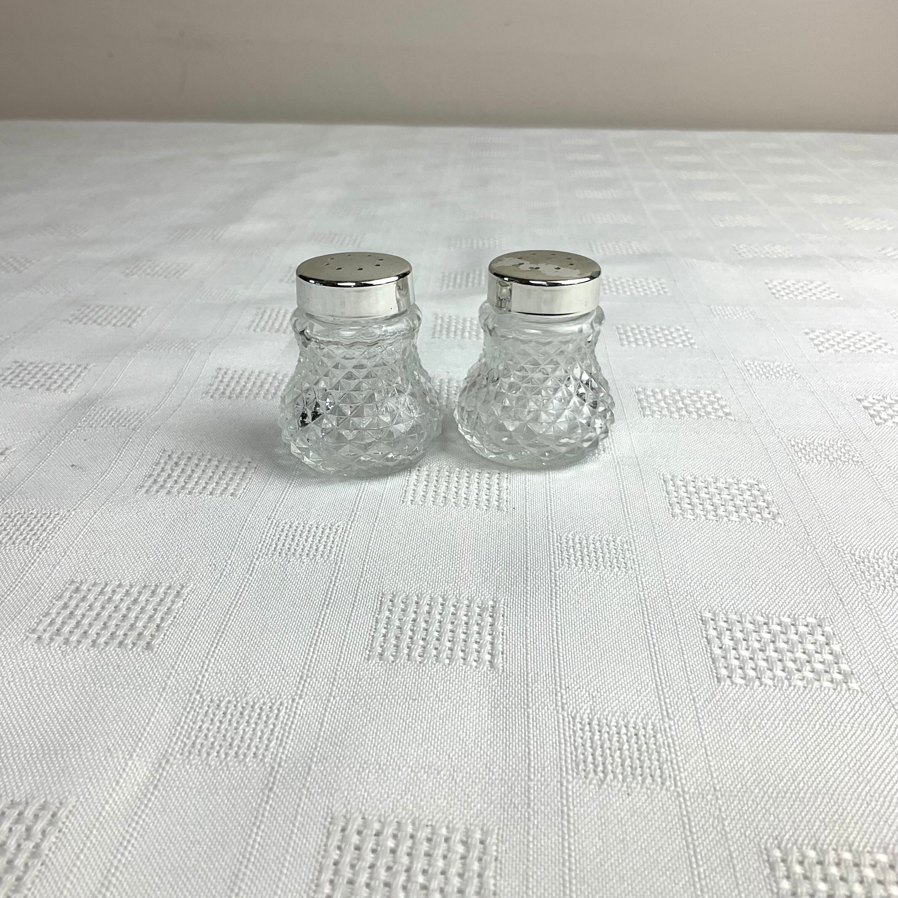 Very small glass salt shaker and pepper shaker vintage BMF