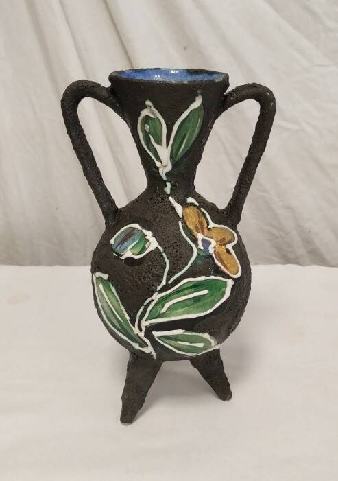 Two-handled vase with enamelled floral decor