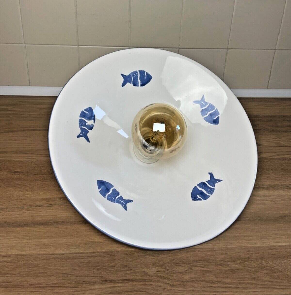 Vintage white ceramic chandelier lampshade decorated with white fish patterns