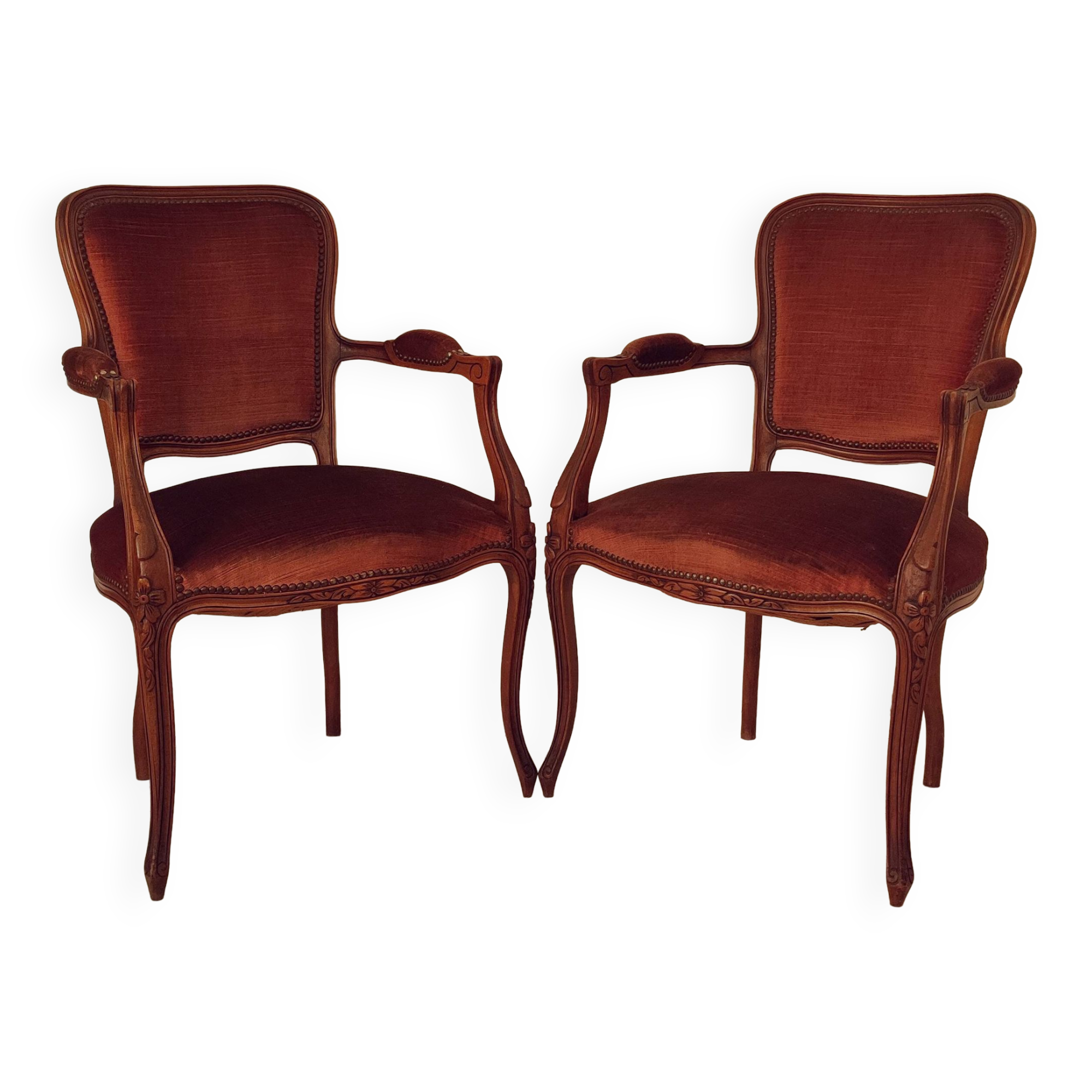 Set de 2 fauteuils en velours de style Louis Philippe